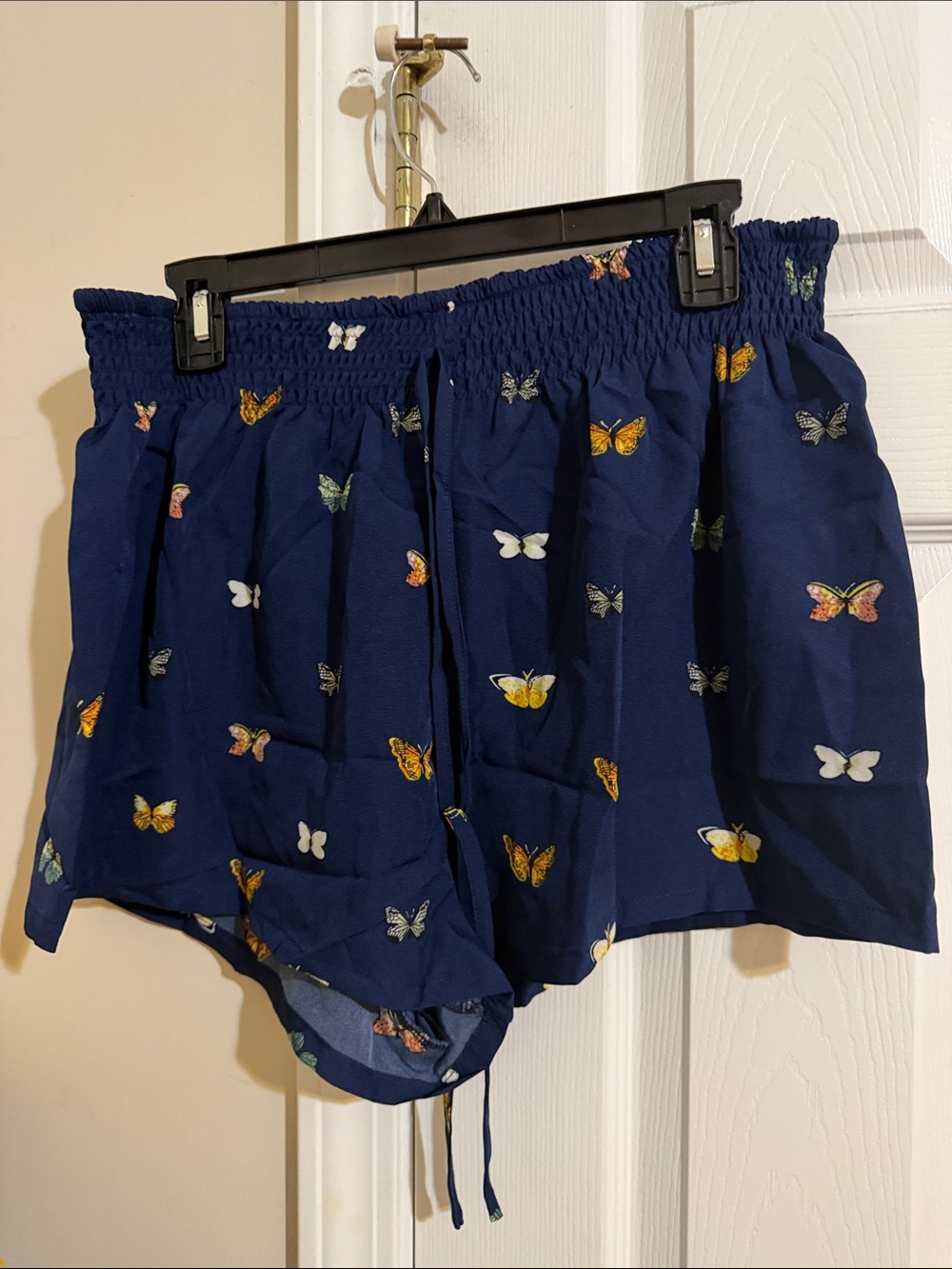 Navy Butterfly Print Smocked Waist Shorts